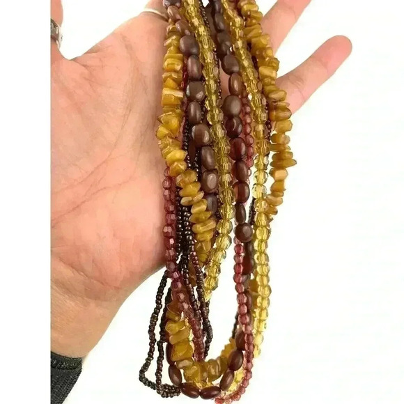 VTG Brown Beaded Faceted Multi Strand Necklace 16" Long Layered 90's Retro - Picture 5 of 10